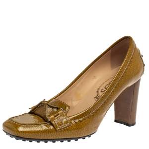 Tod's Yellow/Green Patent Leather Square Toe Loafer Pumps Size 38