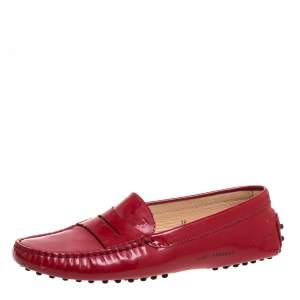 Pre Owned Tod's Red Patent Leather Loafers Size 38