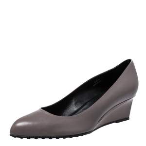Tod's Grey Leather Wedge Pumps Size 40.5