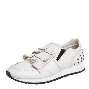 Pre Owned Tod's Off White Leather Sportivo Fringed Slip On Sneakers Size 39