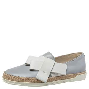 Pre Owned Tod's Grey Leather Francesina Espadrille Slip On Sneakers Size 36.5