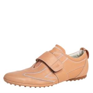 Pre Owned Tod's Brown Leather Velcro Low Top Sneakers Size 40
