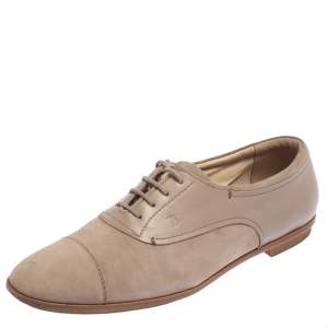 Pre Owned Tod's Beige Suede Lace Up Oxfords Size 41