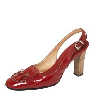 Tod's Red Patent Leather Slingback Sandals Size 39