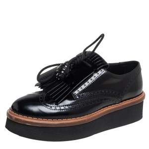 حذاء ديربي تودز جلد بروغي أسود مزين شراشيب ودلاية بشراشيب نعل سميك مقاس 36.5