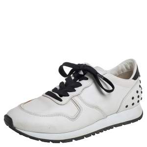 Pre Owned Tod's White/Black Leather Low Top Sneakers Size 37.5