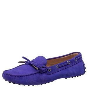 Pre Owned Tod's Purple Suede Gommino Bow Loafers Size 37.5