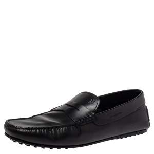 Pre Owned Tod's Black Leather Slip On Penny Loafers Size 45