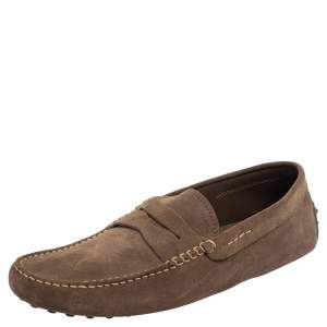 Tod's Brown Suede Slip On Penny Loafers 45