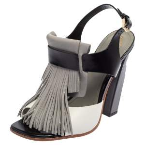 Tod's Tricolor Nubuck Leather And Leather Fringe Detail Slingback Sandals Size 38