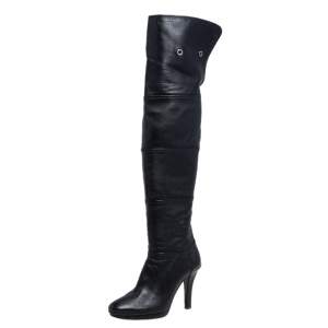 Tod's Black Leather Platform Over The Knee Boots Size 39.5