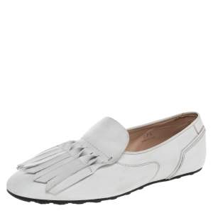 Tod's White Leather Fringe Slip On Loafers Size 37.5