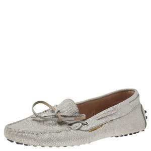 Tod's Silver Glitter Slip on Loafers Size 36