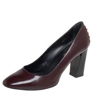 Tod's Burgundy Patent Leather Block Heel Pumps Size 35
