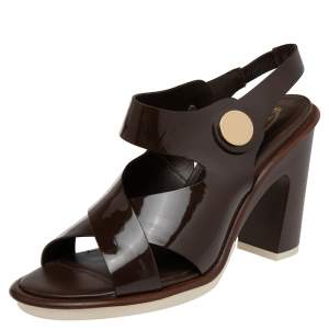 Tod's Brown Patent Leather Ankle Strap Sandals 38