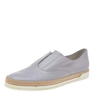 Tod's Grey Leather Francesina Slip On Espadrille Sneakers Size 40