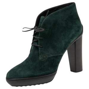 Tod's Green Suede Lace Up Ankle Boots Size 39