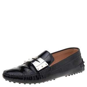 Tod's Black Patent Leather Slip on Loafers Size 37.5