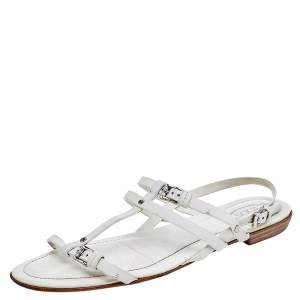 Tod's White Leather Strappy Flat Sandals Size 38.5