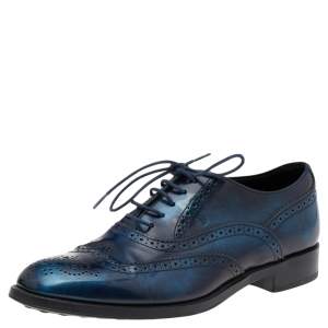 Tod's Blue Brogue Leather Lace Up Oxfords Size 38