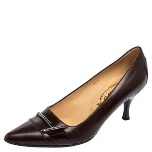 Tod's Brown Patent Leather Pointed Toe Pumps Size 36.5 
