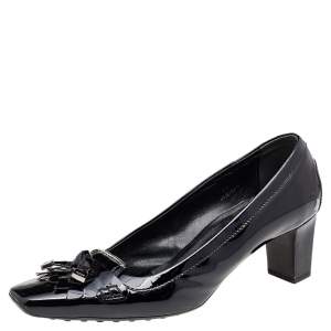 Tod's Black Patent Leather Fringe Square Toe Pumps Size 40