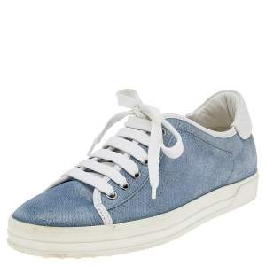 Tod's Blue Glitter Suede Low Top Sneakers Size 36.5