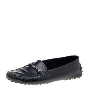  Tod's Black Leather Horsebit Loafers Size 37.5