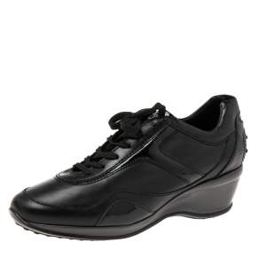 Pre Owned Tod's Black Patent And Leather Wedge Sneakers Size 39