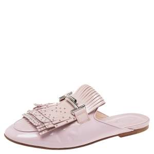 مملوكة مسبقًا Tod's  Beige Patent Leather Double T Buckle Flat Mules Size 39