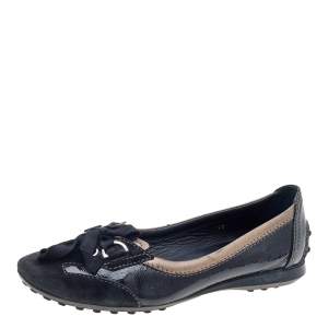 Tod's Black Patent Leather And Suede Lace up Loafers Size 36
