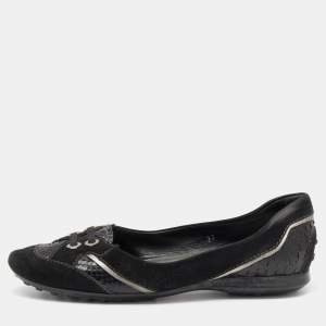 Tod's Black Python and Suede Ballet Flats Size 37