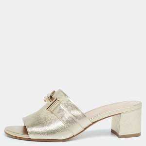 Tod's Gold Foil Leather Double T Slide Sandals Size 37