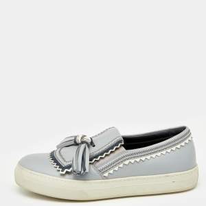 Pre Owned Tod's Grey Leather Tassel Slip On Sneakers Size 38