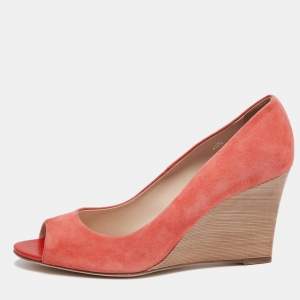 Tod's Coral Suede Peep Toe Wedge Pumps Size 40.5