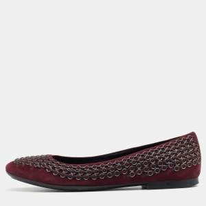 Tod's  Burgundy Suede Chain Link Ballet Flats Size 39