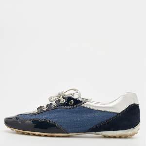 Pre Owned Tod's Blue/Silver Denim And Leather Low Top Sneakers Size 38