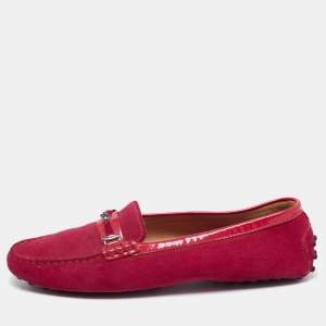 Pre Owned Tod's Magenta Suede Buckle Loafers Size 38.5