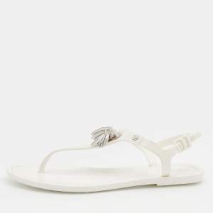 Tod's White Jelly Tassel Detail Thong Flat Sandals Size 37