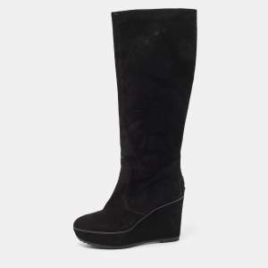 Tod's Black Velvet Zeppa Para Knee Length Boots Size 37