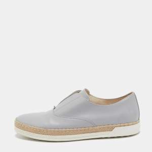 Tod's Grey Leather Francesina Espadrille Sneakers Size 37