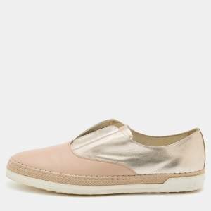 Tod's Cream/Gold Leather Francesina Espadrille Slip On Sneakers Size 40