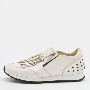 Tod's White Leather Fringe Slip On Sneakers Size 39 