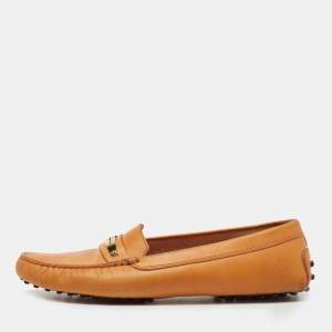 Pre Owned Tod's Light Orange Leather Slip On Loafers Size 40.5