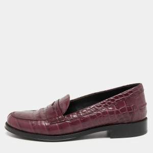 Pre Owned Tod's Purple Crocodile Slip On Loafers Size 38.5