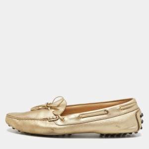 Tod's Gold Leather Slip On Loafers Size 41