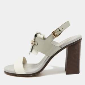 Tod's Grey Patent Leather Ankle Strap Block Heel Sandals Size 40