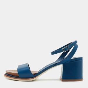 Tod's Blue Leather Block Heel Ankle Strap Sandals Size 40