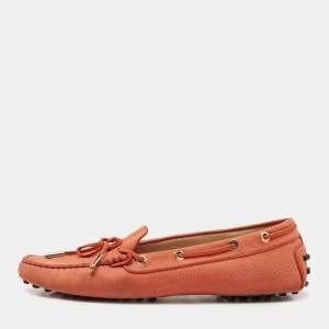 Pre Owned Tod's Orange Nubuck Gommino Slip On Loafers Size 40