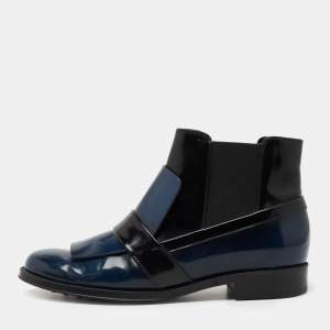 Pre Owned Tod's Black/Blue Glossy Leather Chelsea Ankle Boots Size 36.5